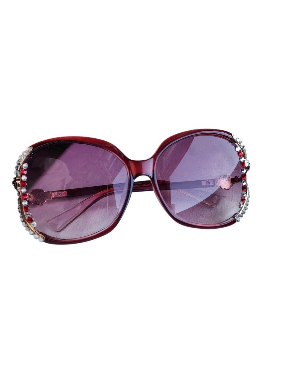 Women's Fashion Oversized Red Gradient Sunglasses with Rhinestones